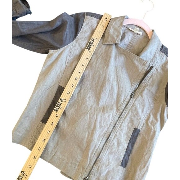 Eileen Fisher Coated Organic Linen Asymmetrical Zip Two Tone Jacket PS Petite S - Picture 10 of 13